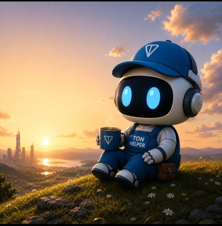 Edy sitting on a hill at sunset, looking at the TON skyline